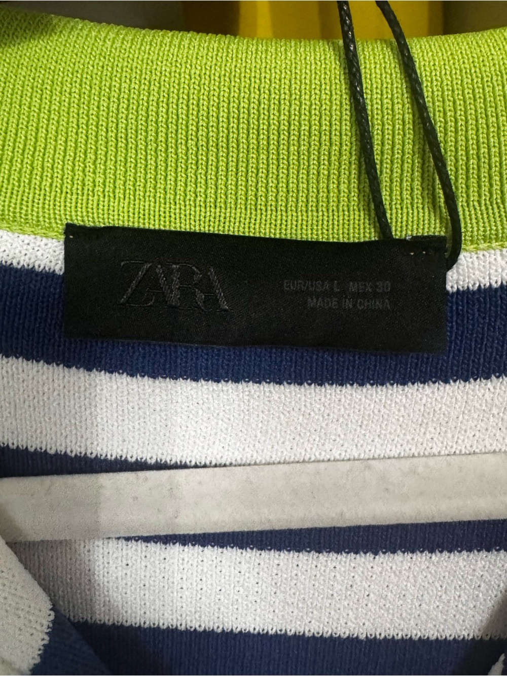 Zara Navy & White Striped Crewneck Sweater with Lime Trim - Picture 3 of 4